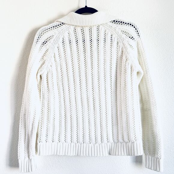 Haven Well Within Open Stitch Johnny Collar Cotton Blend Knit Sweater White - Picture 3 of 13
